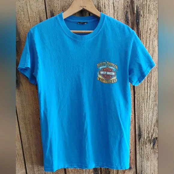 Harley Davidson Motorcycles Women's T-shirt Sz Medium Blue Panama Florida - Picture 3 of 8